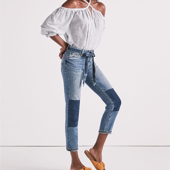 Lucky Brand Denim - Lucky Brand Sienna slim boyfriend jeans knee patches and belted waist size 10